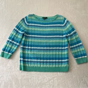 Lauren Ralph Lauren Striped Cable Knit Sweater Women’s Size XL Colorful Preppy